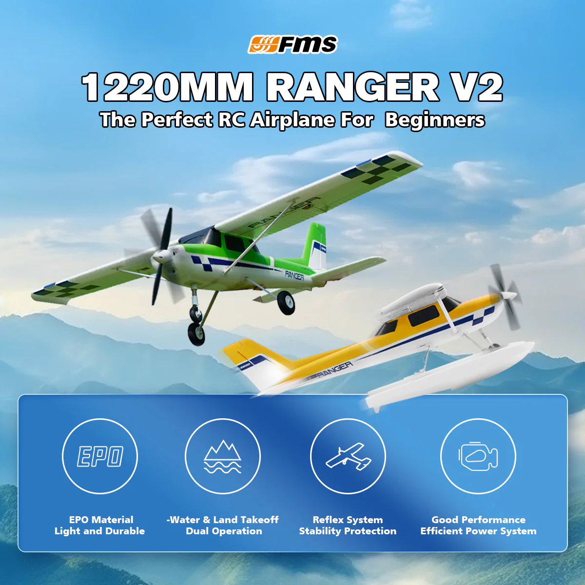 FMS Ranger 1220MM w/Reflex V3 Trainer Plane Yellow PNP - Image 5