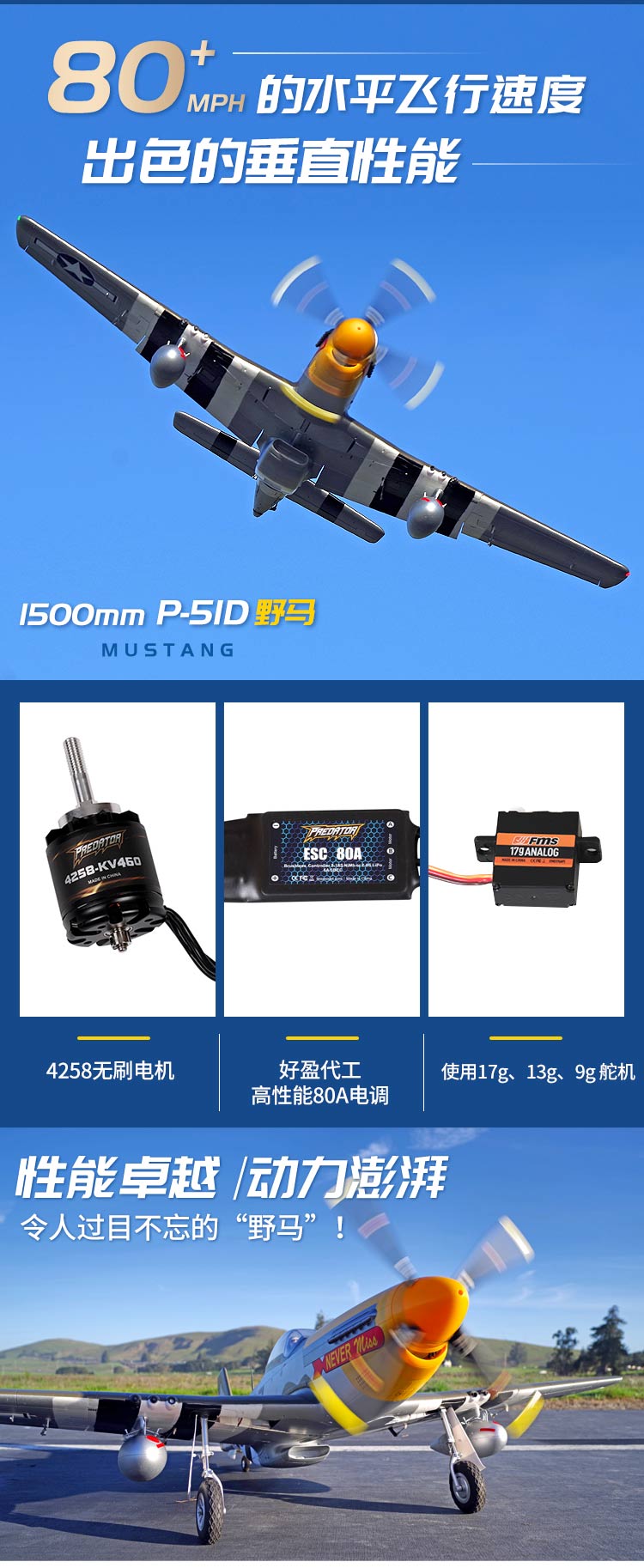 FMS P-51D Mustang 1500MM Never Miss Warbird PNP - Image 3